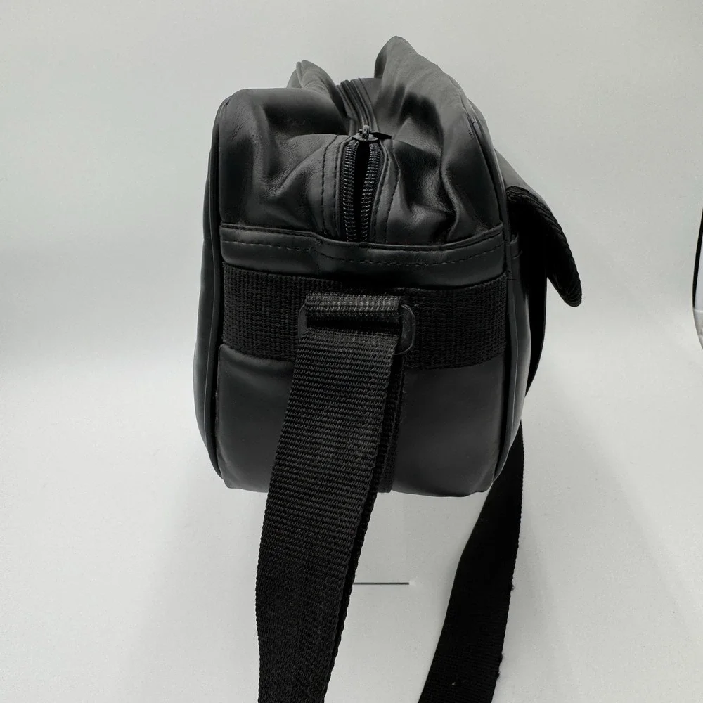 Ambico Multi-Purpose Soft Black Leather Shoulder Bag Zip-Top Large‎ Side Pocket